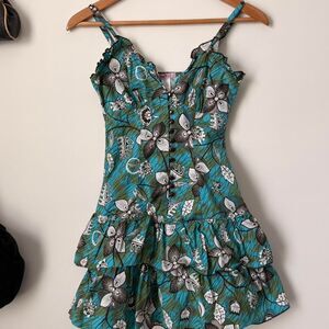 Fairy Boho Floral Leaf Print Ruffle Dress Size S